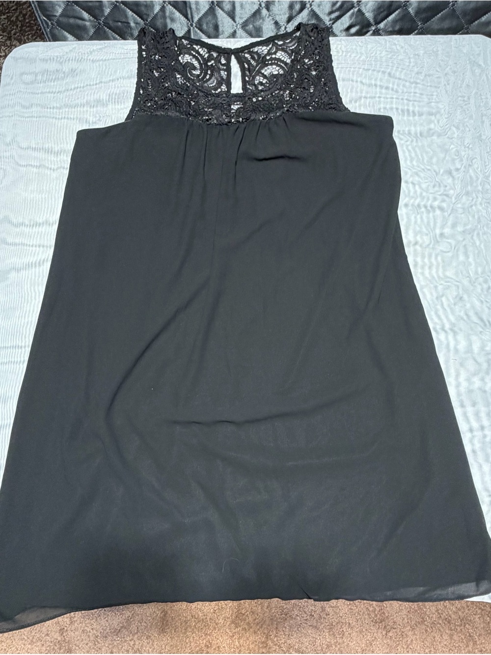 Rewind Black Lace Yoke Flowy Dress